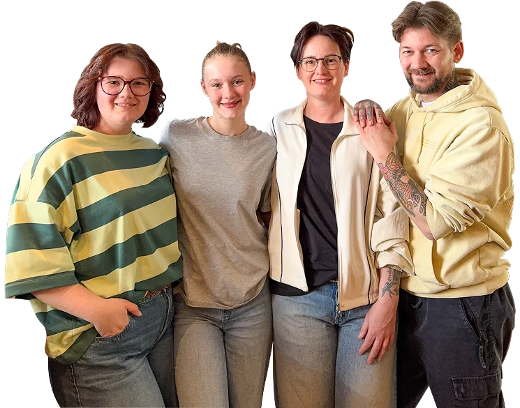 Gezins foto met van links naar rechts Baudine, Amaranthe, Marie Louise, Jan Willem