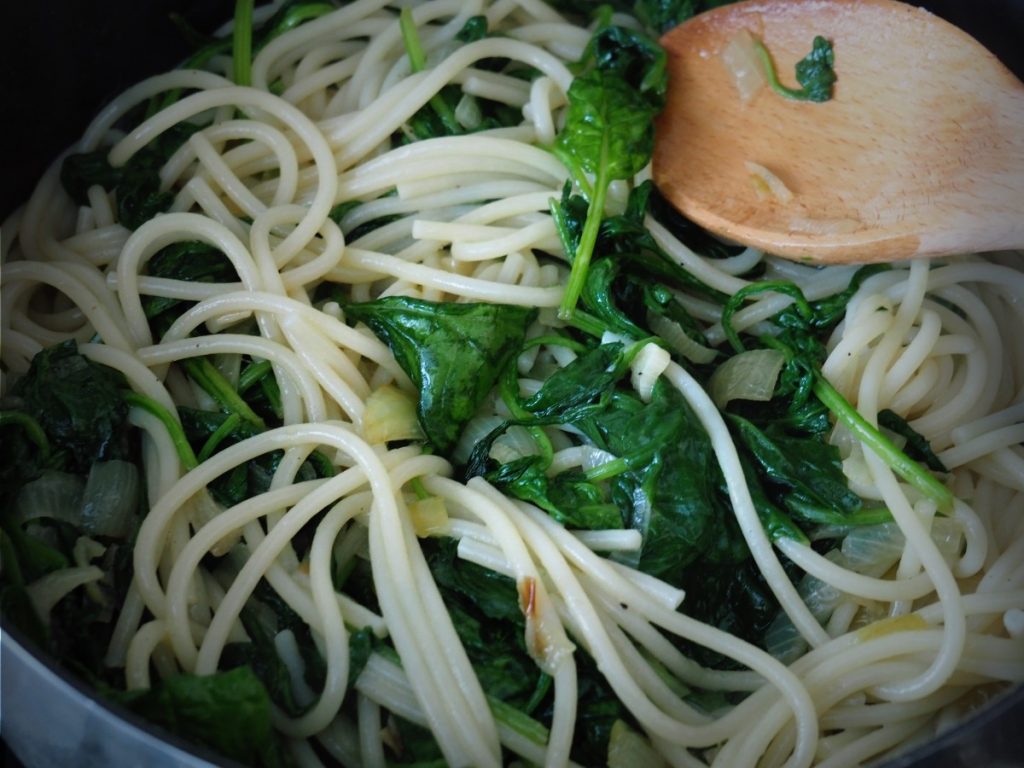 pasta met spinazie en gamba's