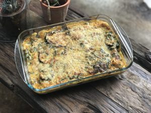 Groentelasagne met spinazie, aubergine en een romige biersaus