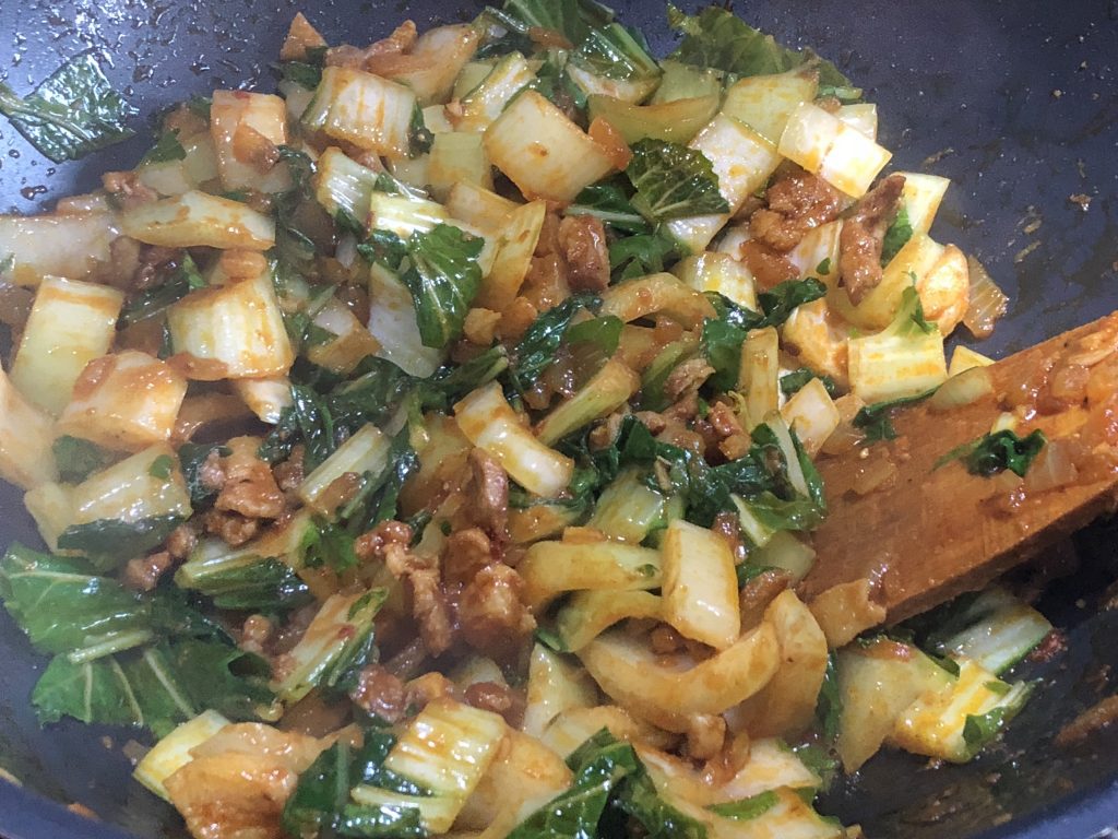 paksoi stamppot met kaas en rookworst