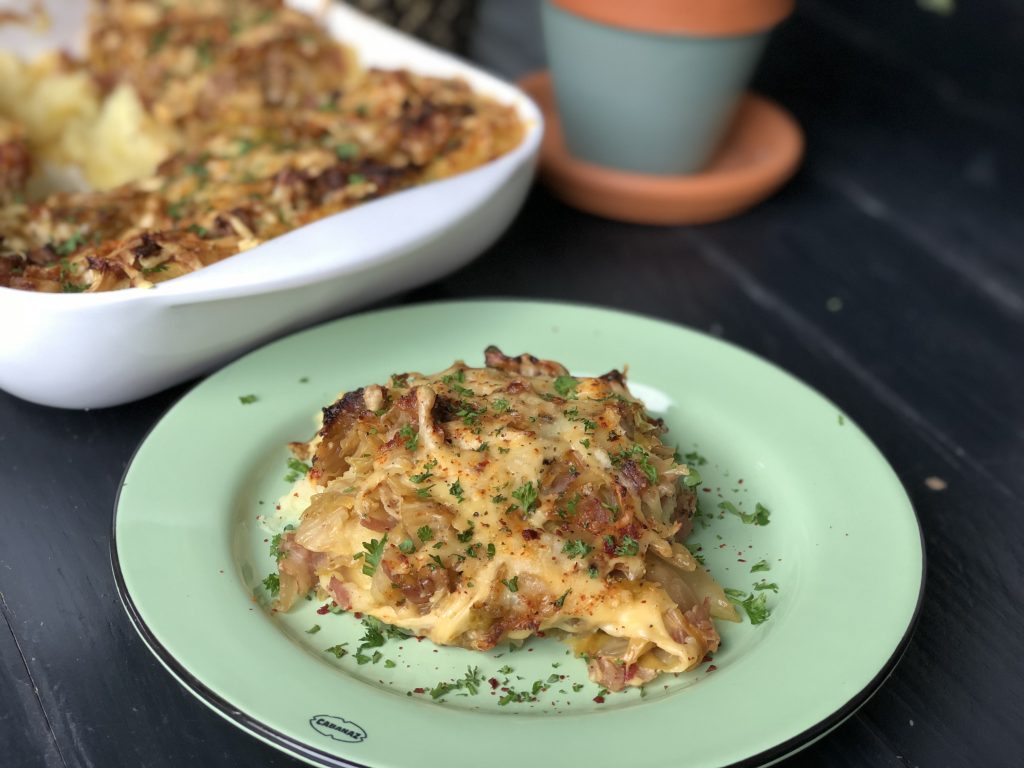 recept spitskool ovenschotel met spek en kaas