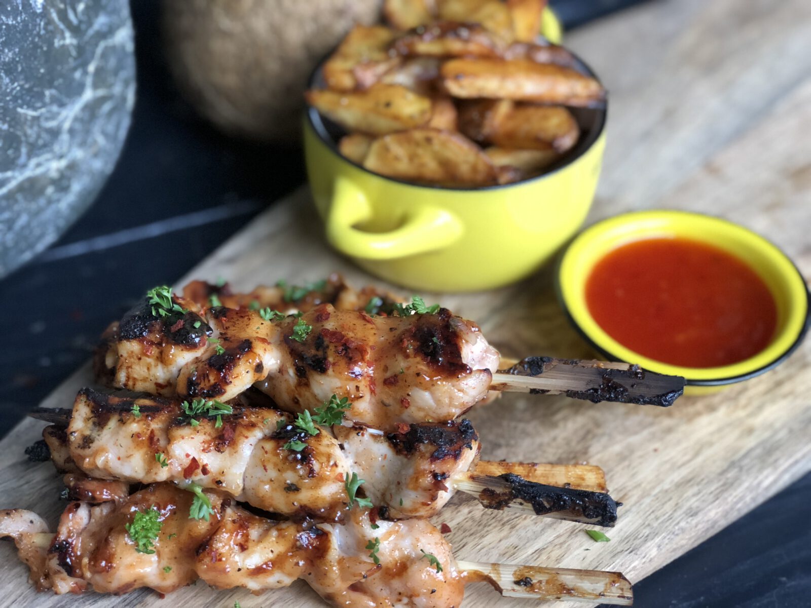 pittige kip gemarineerd in sweet chilisaus en ananas