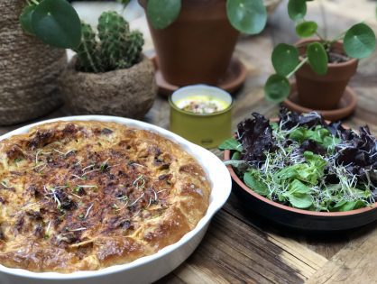 hartige taart met shoarma en prei