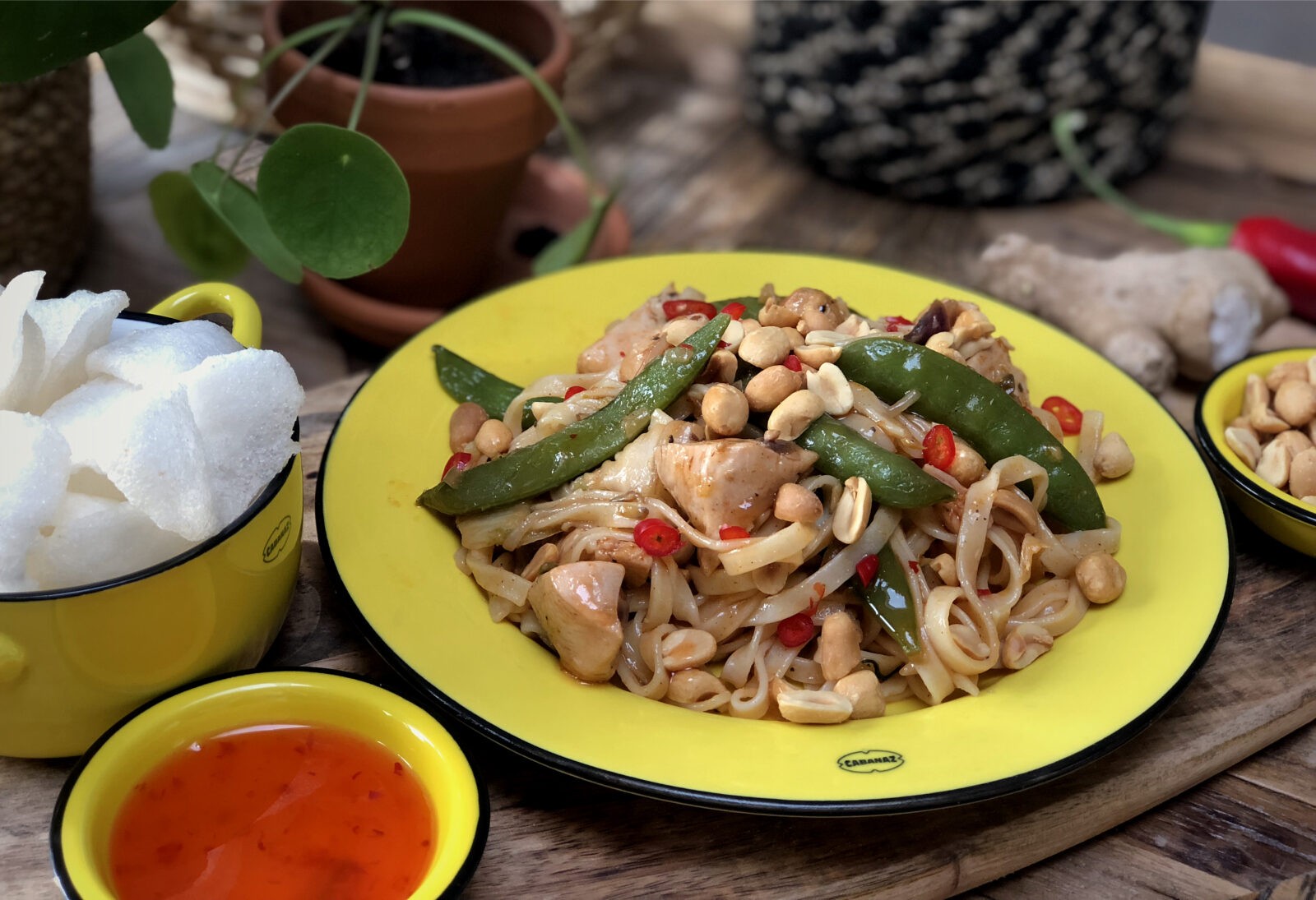 bami met kip en groenten in een zoet pittige saus