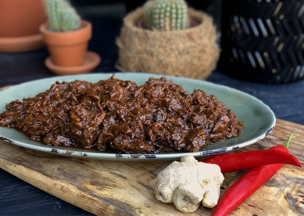 recept pittige Indische pulled beef ofwel stoofvlees of draadjesvlees
