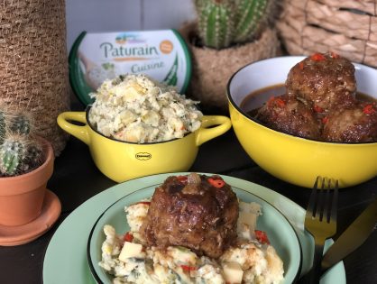 prei stamppot met kruidenroomkaas en mosterd