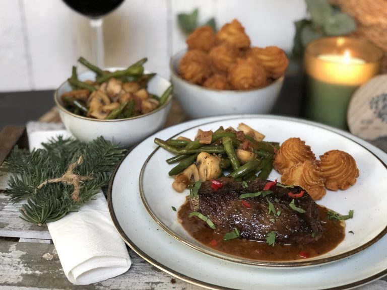 Indische ossenhaas met spek en boontjes