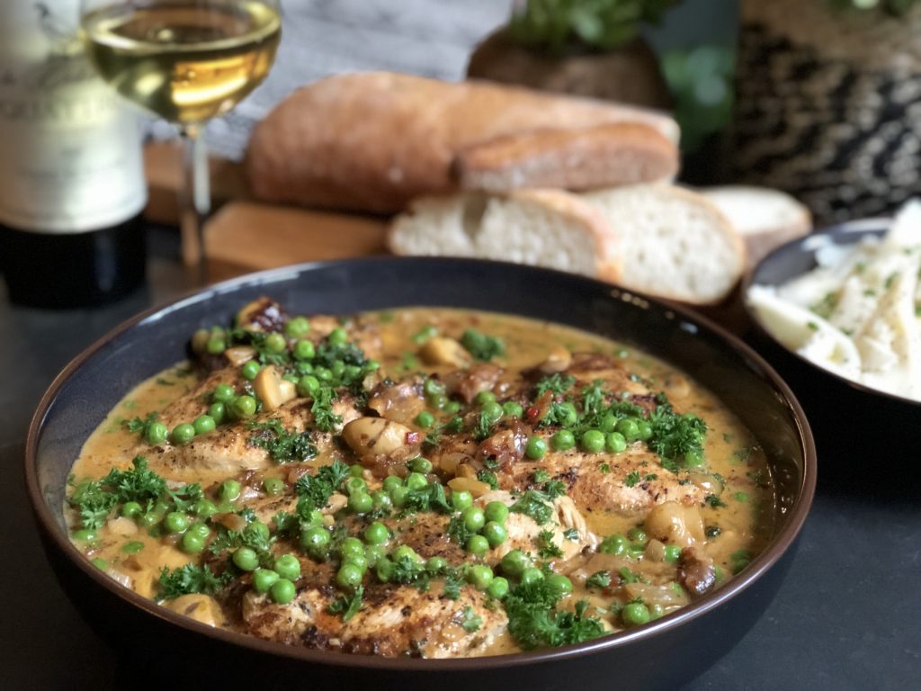 Recept kip in kruidige champignonroomsaus met pasta en ciabatta