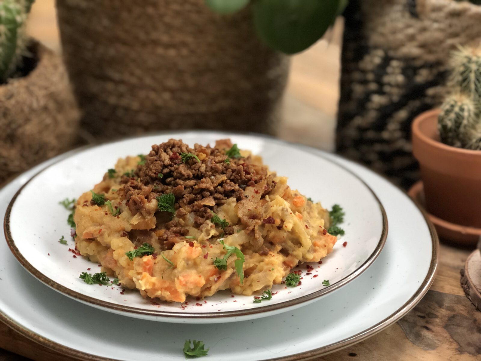 pittige hutspot met gehakt en kaas