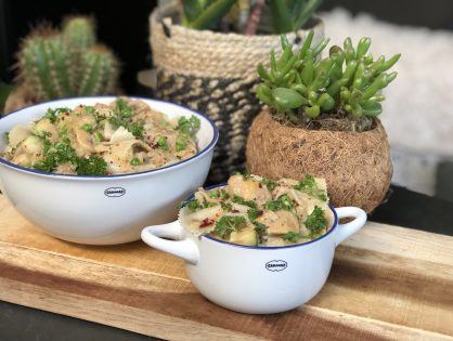 vlinderpasta met tonijn in roomsaus