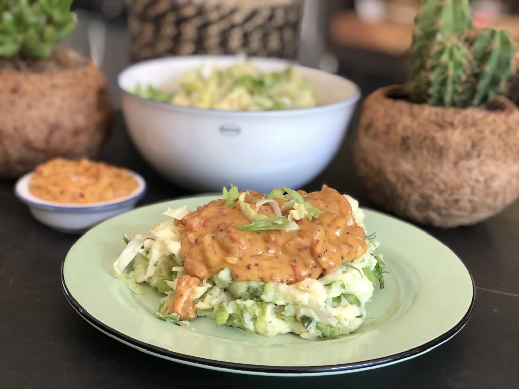 recept andijviestamppot met spekjes in een mosterdroomsaus