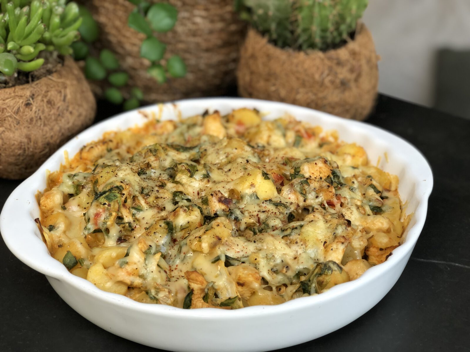 ovenschotel met krieltjes, Boursin en andijvie