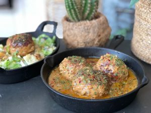 gehaktballen in mosterd jus met andijviestamppot