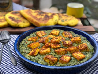 recept vegetarische saag paneer met diepvries spinazie a là crème