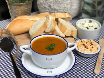 geroosterde pompoensoep met tomaat