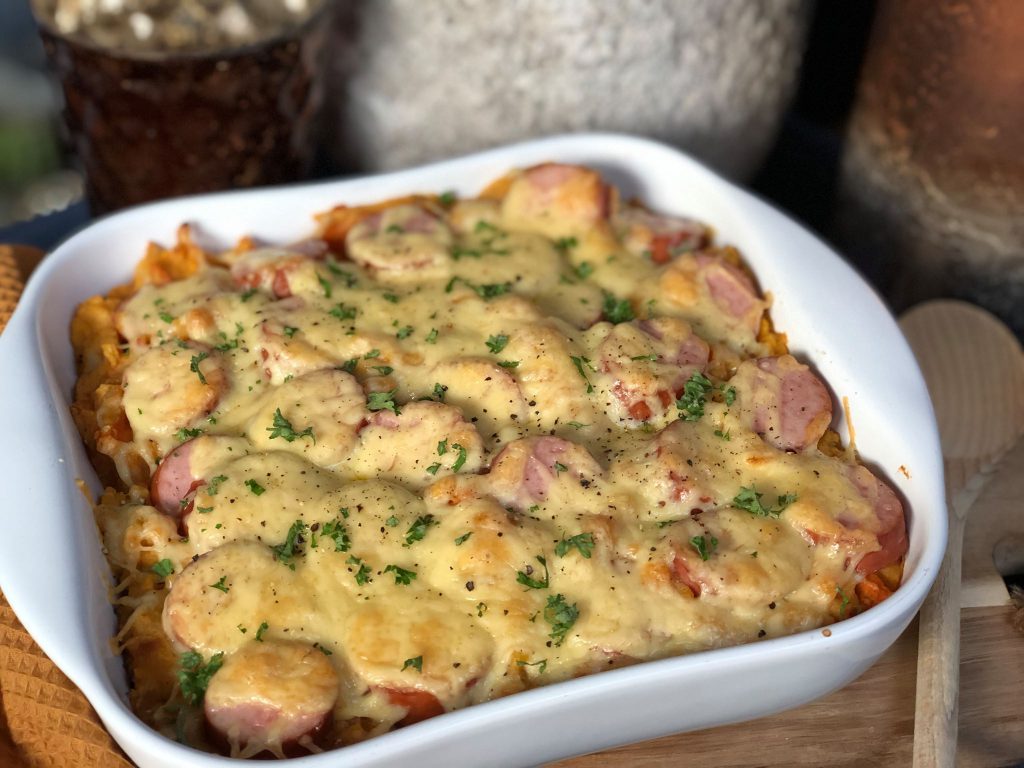 hutspot ovenschotel met rookworst en kaas