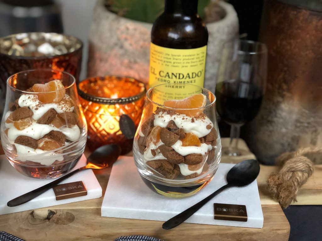 tiramisu met kruidnoten en mandarijn, heerlijk met pedro ximenez