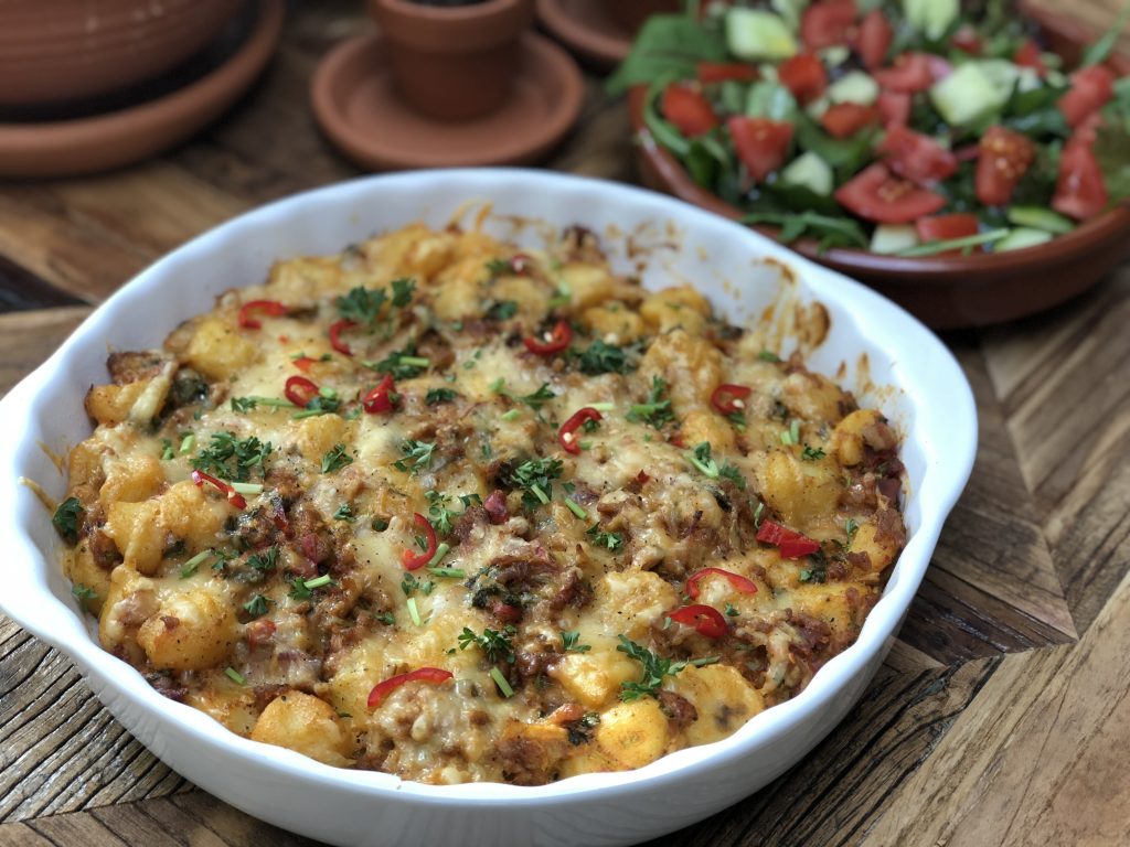 krieltjes ovenschotel met gekruid gehakt