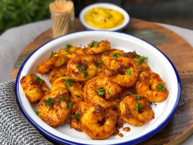 kruidige gamba's met kerriemayonaise