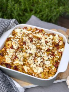 aardappelpuree ovenschotel met prei, chorizo en feta