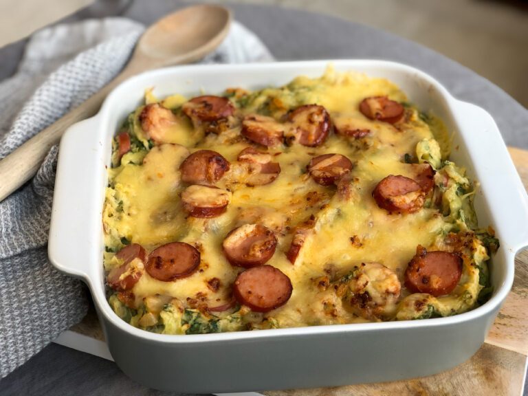 andijviestamppot ovenschotel met rookworst