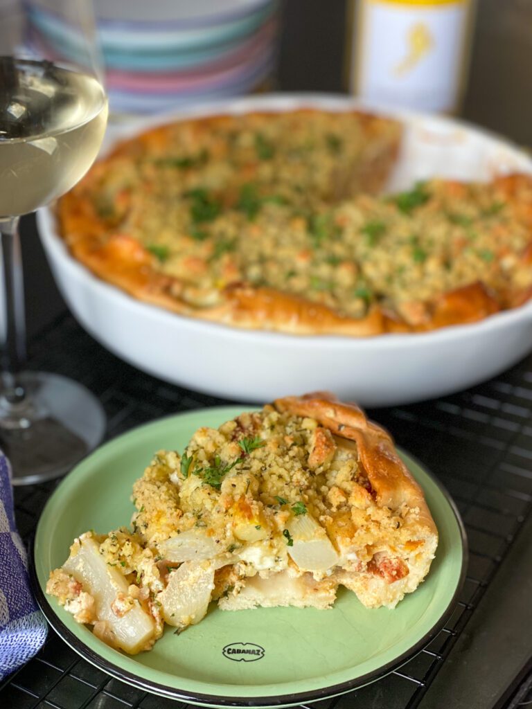 witte asperge quiche met chorizo en feta