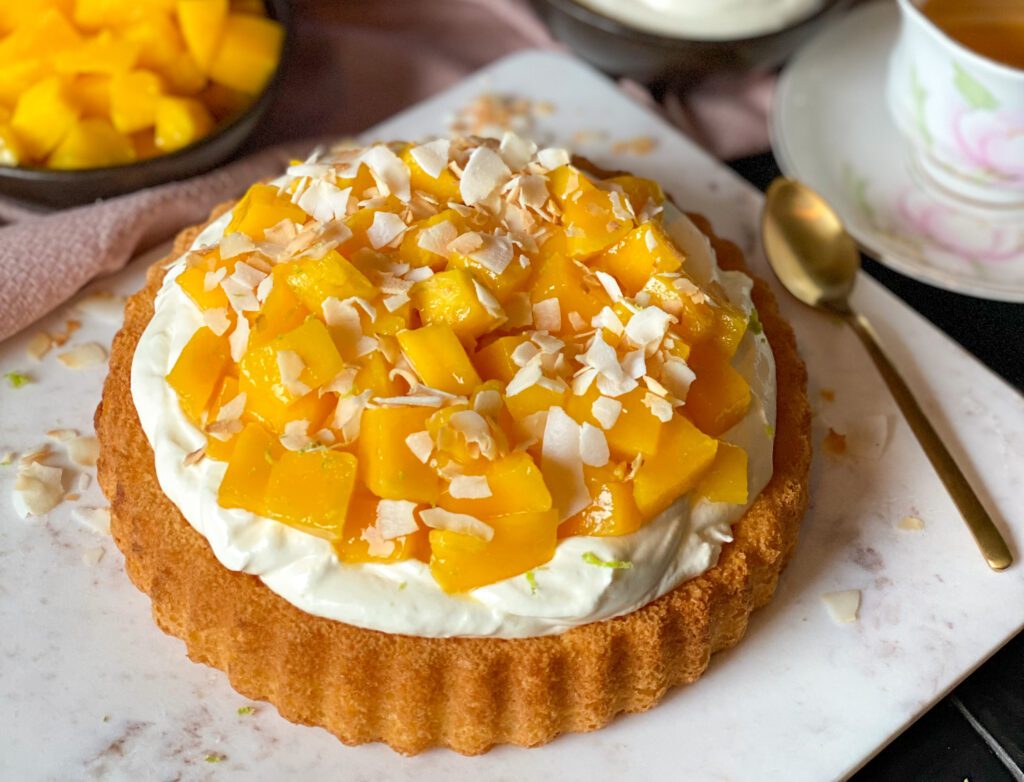 simpel taartje met mango en kokos