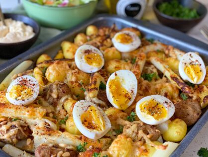 witte asperges uit de oven met krieltjes