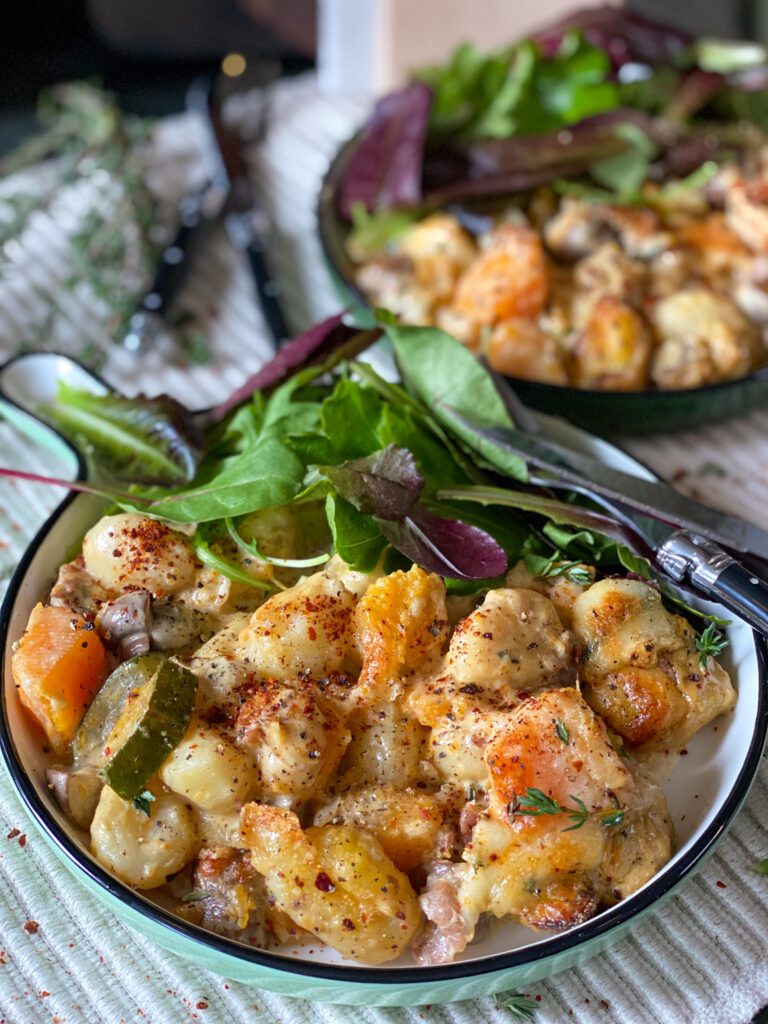 gnocchi met pompoen ovenschotel en spek