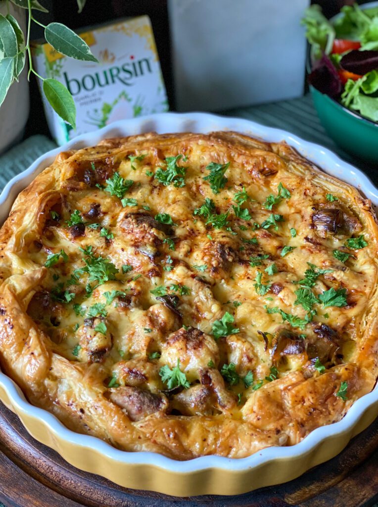 hartige taart met prei en Boursin 