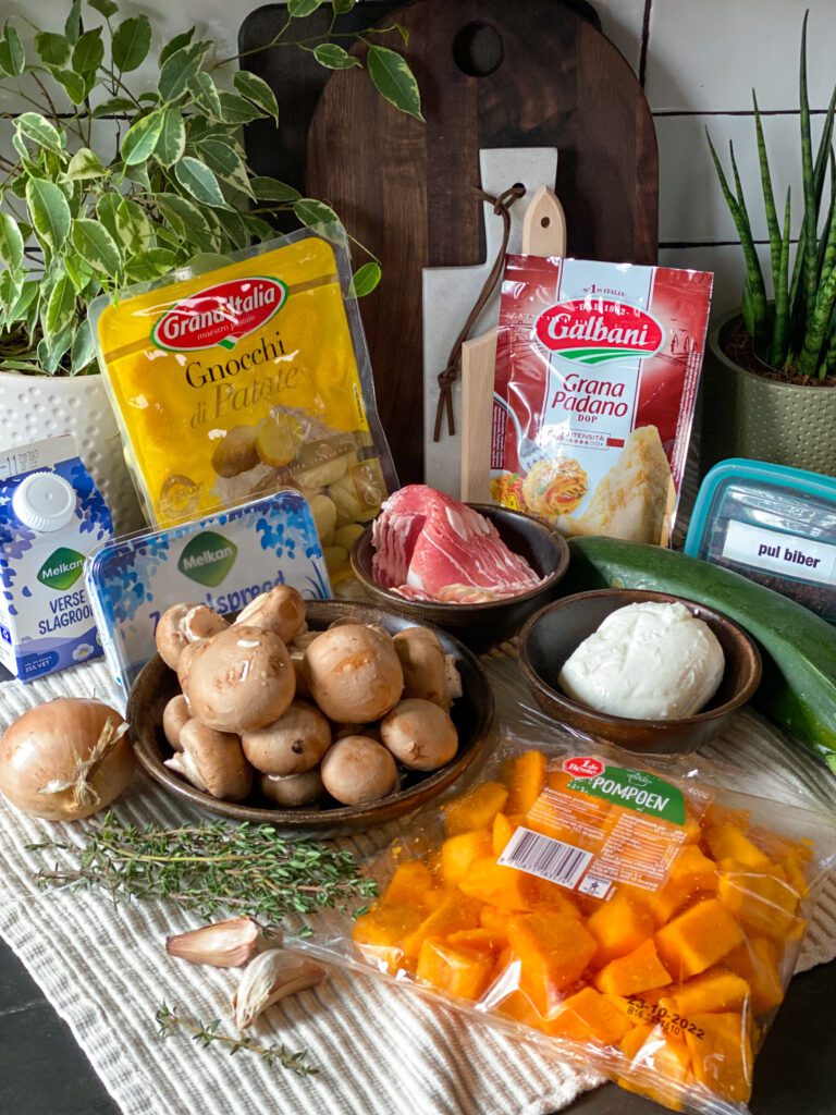 Gnocchi ovenschotel met pompoen en spek