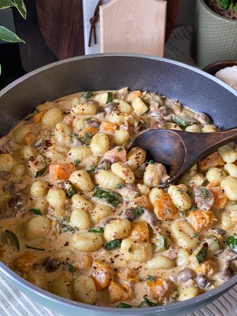 Gnocchi ovenschotel met pompoen en spek