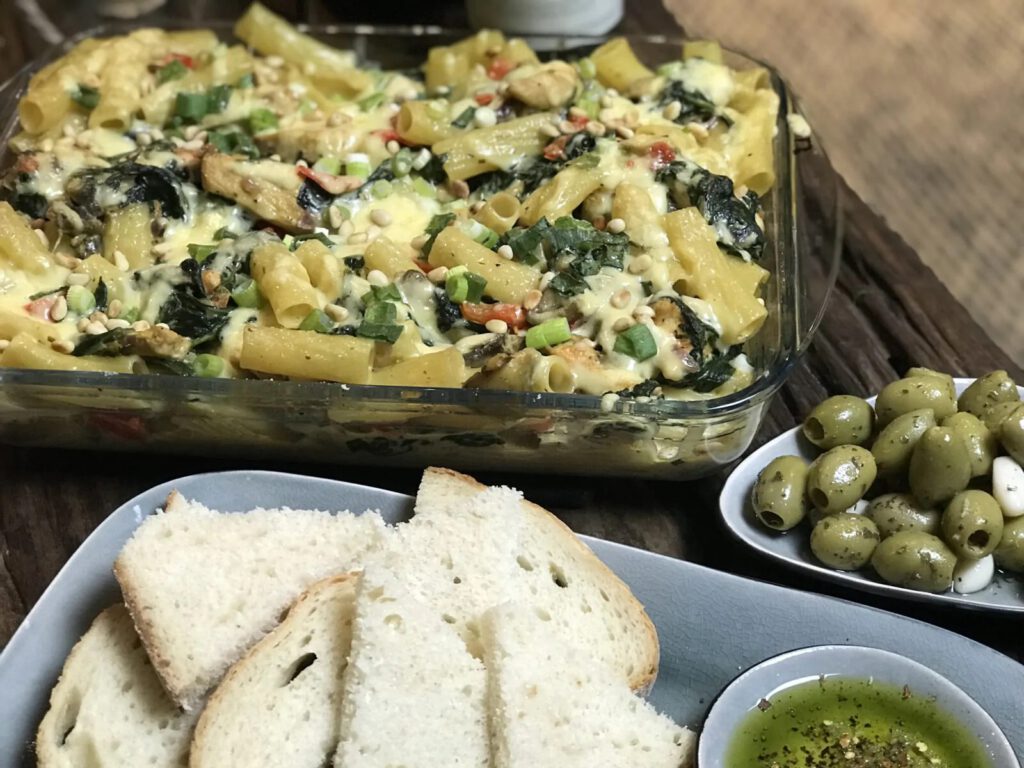 pasta ovenschotel met spinazie en kip