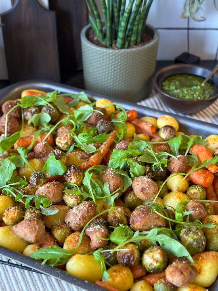 traybake met spruitjes en wortel 