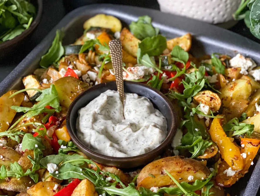 vegetarische traybake met aardappel en groenten