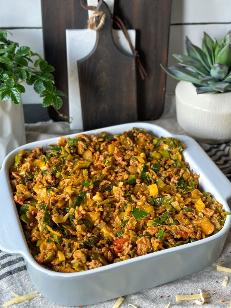 prei ovenschotel met gehakt en puree