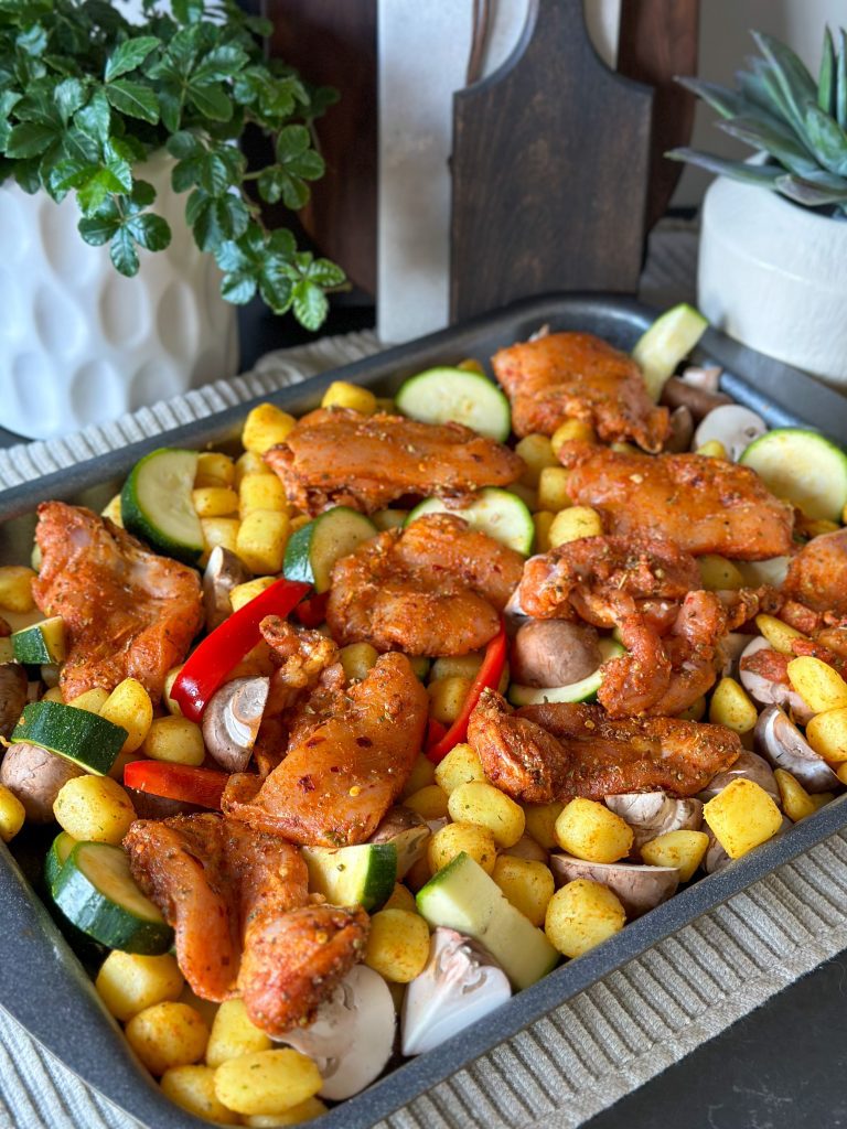 krieltjes traybake met kruidige kip