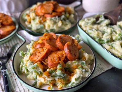 sperziebonen stamppot met gebakken rookworst