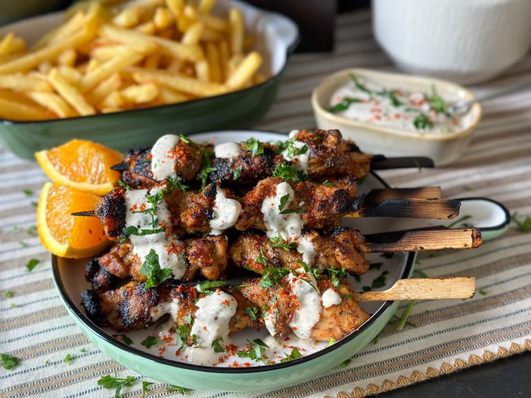 kipspiesjes met sinaasappel en sambal