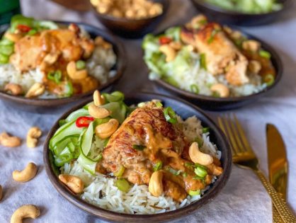 gevulde kippendijen met pindasaus