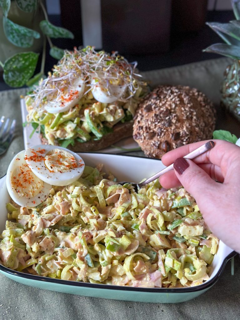 ham prei salade met ei en kerrie