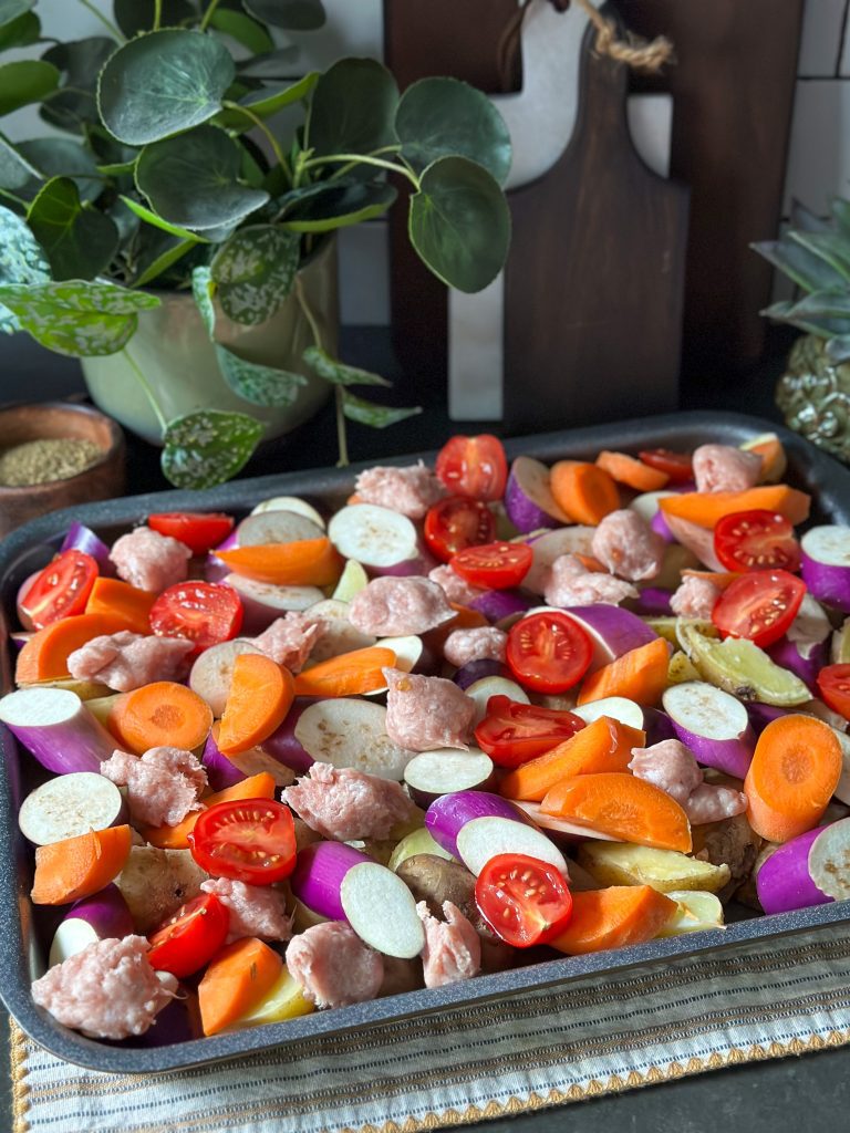 Traybake met aubergine en Za'atar.