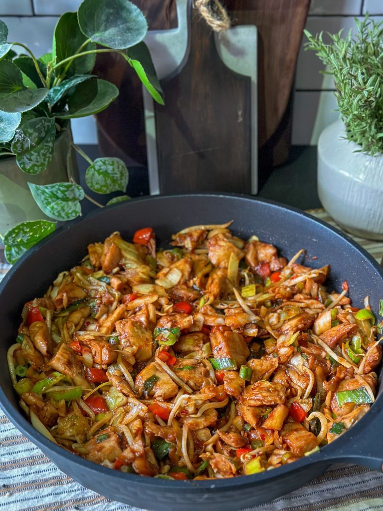 vegetarische kip in zwarte pepersaus