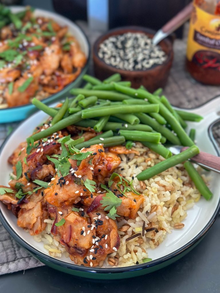 kip in sweet chilisaus met rijst 