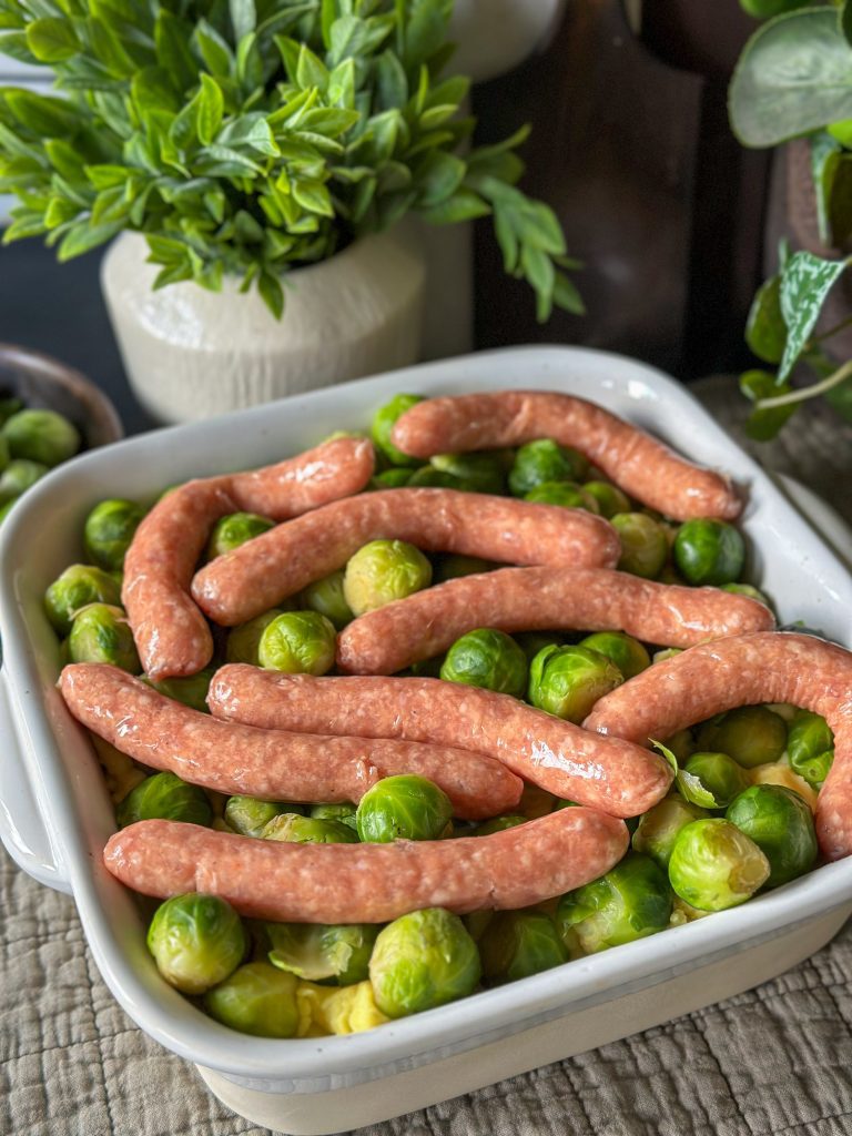 spruitjes ovenschotel met puree en chipolata