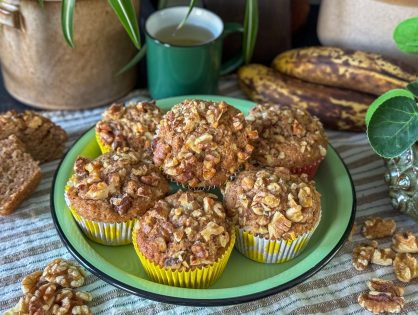 vegan bananen muffins met walnoten