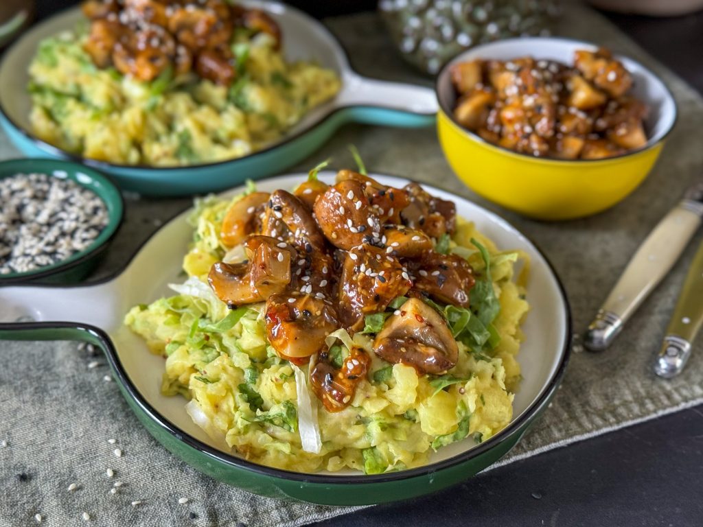 andijviestamppot met sticky champignons