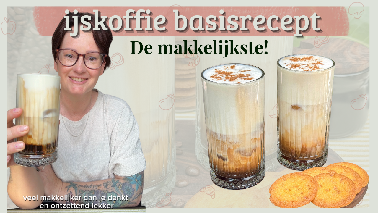ijskoffie basisrecept met karamelsiroop, espresso en melk, een super lekker en makkelijk te maken recept.