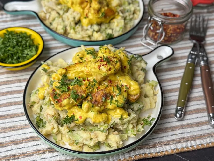 andijviestamppot met kip kerrie, recept uit weekmenu 49